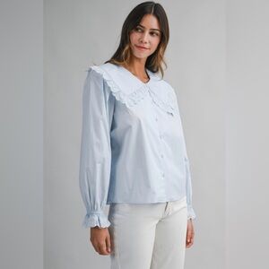 Sky Blue Ruffled Collar Blouse